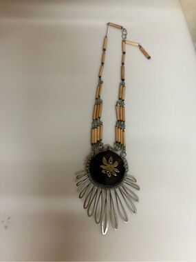 Black & Gold Floral Pendant Necklace - Women Jewelry